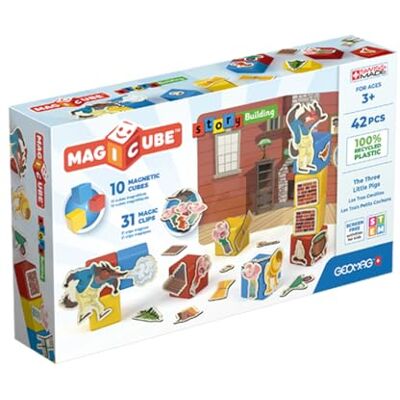 Geomag , Magicube Story Building Three Little Pigs, magnetische spelletjes voor kinderen vanaf 3 jaar, magnetisch theater, 42-delig, 100% gerecycled kunststof Geomag , Magicube Story Building Three Little Pigs, magnetische spelletjes voor kinderen vanaf 3 jaar, magnetisch theater, 42-delig, 100% gerecycled kunststof