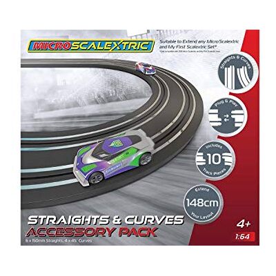 Scalextric Micro Track Extension Pack – recht en gebogen – verleng je lay-out met 148 cm, inclusief 6 x rechte 150 mm en 4 x 45 graden bochten, micro-accessoires Scalextric Micro Track Extension Pack – recht en gebogen – verleng je lay-out met 148 cm, inclusief 6 x rechte 150 mm en 4 x 45 graden bochten, micro-accessoires