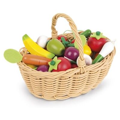 Janod Mand met 24 groenten en fruit – speelgoed met imitatie boodschappenmand – ideaal om te spelen op de markt – vanaf 3 jaar, J05620 Janod Mand met 24 groenten en fruit – speelgoed met imitatie boodschappenmand – ideaal om te spelen op de markt – vanaf 3 jaar, J05620