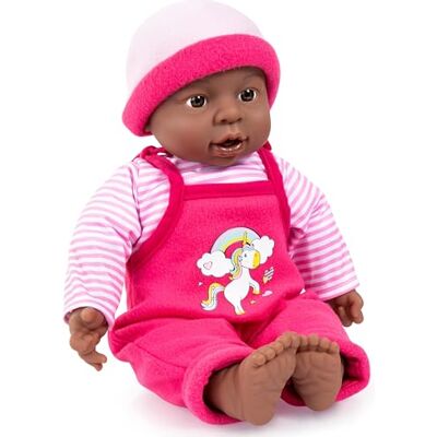 Bayer Design 94001AI Babypop, interactieve babypop, meisjes, 12 babygeluiden, met krullen, zacht lichaam, Afro-Amerikaans Bayer Design 94001AI Babypop, interactieve babypop, meisjes, 12 babygeluiden, met krullen, zacht lichaam, Afro-Amerikaans