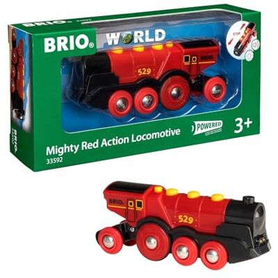 Brio World 33592 krachtige rode locomotief op batterijen elektrische geluids- en lichttrein voor houten treinbaan gemengd speelgoed vanaf 3 jaar Brio World 33592 krachtige rode locomotief op batterijen elektrische geluids- en lichttrein voor houten treinbaan gemengd speelgoed vanaf 3 jaar