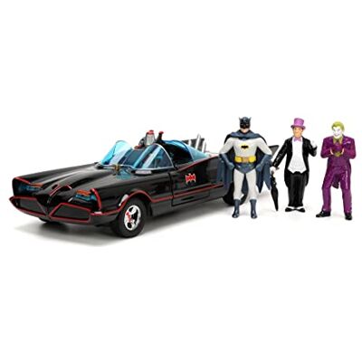 Jada Toys DC Batmobil 1966 Deluxe met 4 minifiguren, hoogwaardige modelset voor de Batman Classic tv-serie met auto, Batman, Robin, Joker en Penguin, voor fans en verzamelaars Jada Toys DC Batmobil 1966 Deluxe met 4 minifiguren, hoogwaardige modelset voor de Batman Classic tv-serie met auto, Batman, Robin, Joker en Penguin, voor fans en verzamelaars