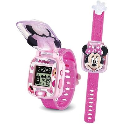 VTech Disney Junior, Minnie's interactieve speelhorloge, klaphorloge met geanimeerd display, zachte armband, 8 wijzerplaten, 4 educatieve spellen, cadeau voor kinderen van 3 jaar tot 7 jaar inhoud in het Frans VTech Disney Junior, Minnie's interactieve speelhorloge, klaphorloge met geanimeerd display, zachte armband, 8 wijzerplaten, 4 educatieve spellen, cadeau voor kinderen van 3 jaar tot 7 jaar inhoud in het Frans