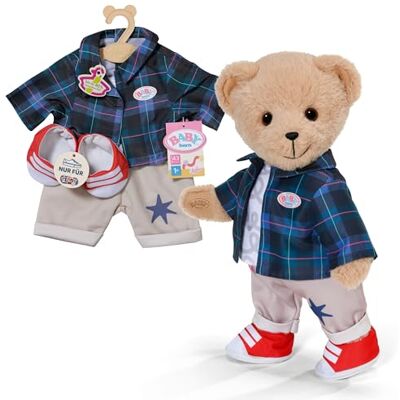 BABY born Teddybear Outfit met grijze broek, wit shirt, blauwe geruite overhemd, rode schoenen, knuffelige warme poppen-outfit, hoogwaardige accessoires, geschikt voor poppen van 43 cm BABY born Teddybear Outfit met grijze broek, wit shirt, blauwe geruite overhemd, rode schoenen, knuffelige warme poppen-outfit, hoogwaardige accessoires, geschikt voor poppen van 43 cm