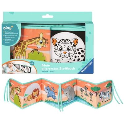 Ravensburger 4856 play+ Mijn allereerste stoffen boek: wilde dieren, leporello voor ligpositie, stoffen boek, knuffelboek Ravensburger 4856 play+ Mijn allereerste stoffen boek: wilde dieren, leporello voor ligpositie, stoffen boek, knuffelboek