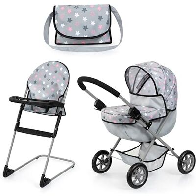 Bayer Design 13707AB Poppenkinderwagenset, opvouwbaar, zachte handgreep, kinderstoel, tas Bayer Design 13707AB Poppenkinderwagenset, opvouwbaar, zachte handgreep, kinderstoel, tas
