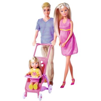 Simba Steffi Love Happy Family 105733673 Speelpop voor zwangere vrouwen, Kevin, Evi en baby met kinderwagen, 11-delig, accessoires, 30 cm, vanaf 3 jaar Simba Steffi Love Happy Family 105733673 Speelpop voor zwangere vrouwen, Kevin, Evi en baby met kinderwagen, 11-delig, accessoires, 30 cm, vanaf 3 jaar