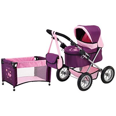 Bayer Design 13057AB kinderwagen voor Trendy-pop, bed, tas, verstelbaar, opvouwbaar, roze, pruim Bayer Design 13057AB kinderwagen voor Trendy-pop, bed, tas, verstelbaar, opvouwbaar, roze, pruim