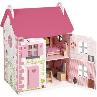 Janod Poppenhuis van hout Mademoiselle 3 etages en 11 accessoires inbegrepen Imitatiespeelgoed Ontwikkel de fantasie Vanaf 3 jaar, J06581, roze Janod Poppenhuis van hout Mademoiselle 3 etages en 11 accessoires inbegrepen Imitatiespeelgoed Ontwikkel de fantasie Vanaf 3 jaar, J06581, roze