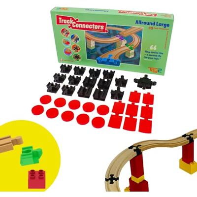 TOY2 Allround Grote set met 33 railconnectoren, compatibel met Brio & Duplo duurzame houten spoorverbindingsset TOY2 Allround Grote set met 33 railconnectoren, compatibel met Brio & Duplo duurzame houten spoorverbindingsset