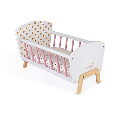 Janod Candy Chic Bed Houten poppenbed met matras + deken + kussen zachte kleuren, glinsterende reflecties accessoires voor poppen van 3 tot 6 jaar, J05889 Janod Candy Chic Bed Houten poppenbed met matras + deken + kussen zachte kleuren, glinsterende reflecties accessoires voor poppen van 3 tot 6 jaar, J05889