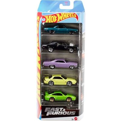Hot Wheels Fast & Furious JDR19 Set van 5 die-Cast-voertuigen op schaal 1:64, geïnspireerd op en bekend uit de filmserie Hot Wheels Fast & Furious JDR19 Set van 5 die-Cast-voertuigen op schaal 1:64, geïnspireerd op en bekend uit de filmserie
