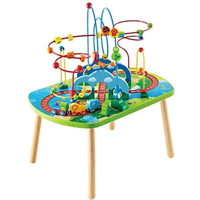 Hape jungle trein activiteitentafel geschikt voor kinderen, inclusief telraamdoolhof en diverse accessoires, Afrika-thema, geschikt voor individueel of groepsspel Hape jungle trein activiteitentafel geschikt voor kinderen, inclusief telraamdoolhof en diverse accessoires, Afrika-thema, geschikt voor individueel of groepsspel