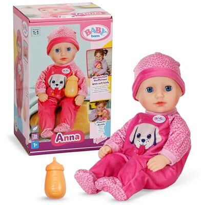 BABY born BABY geboren Anna Babypop met roze romper en flesje Afmeting 36 cm Met zacht lichaam en sluimerende ogen Geschikt voor kinderen vanaf 1 jaar BABY born BABY geboren Anna Babypop met roze romper en flesje Afmeting 36 cm Met zacht lichaam en sluimerende ogen Geschikt voor kinderen vanaf 1 jaar