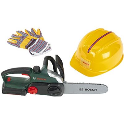 Klein Theo 8456 Bosch, houthakkersset, robuuste kettingzaag met geluid en lichtfunctie, hoogwaardige werkhelm en handschoenen voor rollenspel, speelgoed voor kinderen vanaf 3 jaar Klein Theo 8456 Bosch, houthakkersset, robuuste kettingzaag met geluid en lichtfunctie, hoogwaardige werkhelm en handschoenen voor rollenspel, speelgoed voor kinderen vanaf 3 jaar