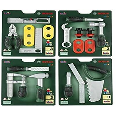 Klein Theo 8007 Bosch gereedschapsset, 4-delig, 1 willekeurige set, per bestelling, met kwaliteitsgereedschap voor kinderen, speelgoed voor kinderen vanaf 3 jaar Klein Theo 8007 Bosch gereedschapsset, 4-delig, 1 willekeurige set, per bestelling, met kwaliteitsgereedschap voor kinderen, speelgoed voor kinderen vanaf 3 jaar