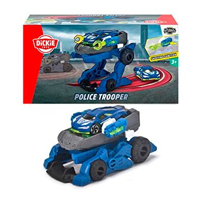 Dickie Toys Politie Trooper (12 cm) 2-in-1 robot politieauto voor kinderen vanaf 3 jaar met afneembare speelgoedauto (7,5 cm), speelgoedvoertuig met coole functies Dickie Toys Politie Trooper (12 cm) 2-in-1 robot politieauto voor kinderen vanaf 3 jaar met afneembare speelgoedauto (7,5 cm), speelgoedvoertuig met coole functies