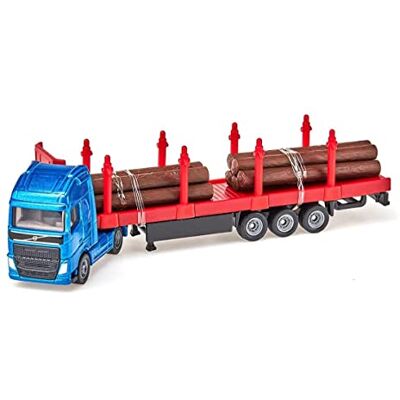 Siku 1659, Vrachtwagen voor houttransport, 1:87, metaal/kunststof, blauw/rood, incl. boomstammen Siku 1659, Vrachtwagen voor houttransport, 1:87, metaal/kunststof, blauw/rood, incl. boomstammen