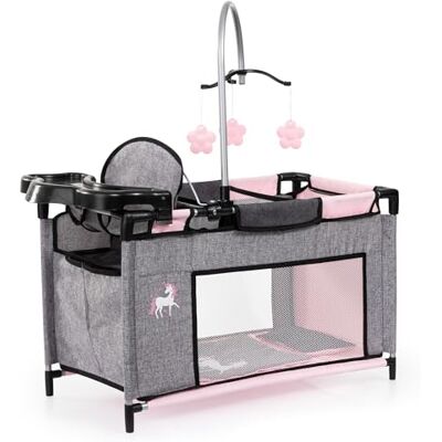 Bayer Design 62633AB Poppenbed met geïntegreerde kinderstoel, luiertafel, beweegbaar, grijs, roze Bayer Design 62633AB Poppenbed met geïntegreerde kinderstoel, luiertafel, beweegbaar, grijs, roze