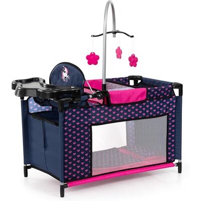 Bayer Design 62654AA Poppenbed met geïntegreerde kinderstoel, luiertafel, mobiel, kledinghanger, accessoires voor poppen Bayer Design 62654AA Poppenbed met geïntegreerde kinderstoel, luiertafel, mobiel, kledinghanger, accessoires voor poppen