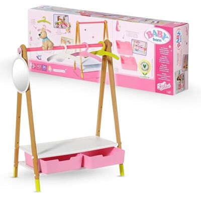 BABY born Babyborn Kledingstang – voor peuters vanaf 3 jaar – geschikt voor kleine handen van kinderen – bevat een kledingstang, een spiegel, 3 kleerhangers en 2 laden BABY born Babyborn Kledingstang – voor peuters vanaf 3 jaar – geschikt voor kleine handen van kinderen – bevat een kledingstang, een spiegel, 3 kleerhangers en 2 laden