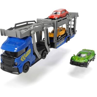 Dickie Toys 203745008 Car Carrier, transporteur de voiture pour 3 voitures, avec 3 voitures jouets, 2 modèles différents, longueur 28 cm, pour enfants à partir de 3 ans Dickie Toys 203745008 Car Carrier, transporteur de voiture pour 3 voitures, avec 3 voitures jouets, 2 modèles différents, longueur 28 cm, pour enfants à partir de 3 ans