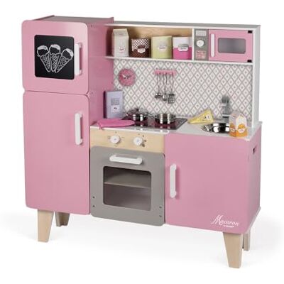 Janod Maxi kinderkeuken van hout macaron kinderkeuken uitgerust met koelkast en magnetron imitatie en ontwaken 15 accessoires inbegrepen vanaf 3 jaar, J06571, roze Janod Maxi kinderkeuken van hout macaron kinderkeuken uitgerust met koelkast en magnetron imitatie en ontwaken 15 accessoires inbegrepen vanaf 3 jaar, J06571, roze