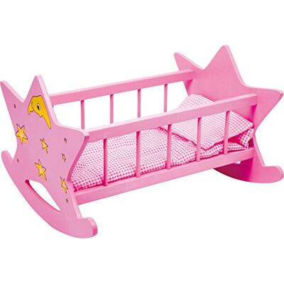 small foot Doll Cradle "Star" gemaakt van hout, in roze met maan en sterren, voor poppen tot 45 cm, vanaf 3 jaar, 2865 small foot Doll Cradle "Star" gemaakt van hout, in roze met maan en sterren, voor poppen tot 45 cm, vanaf 3 jaar, 2865