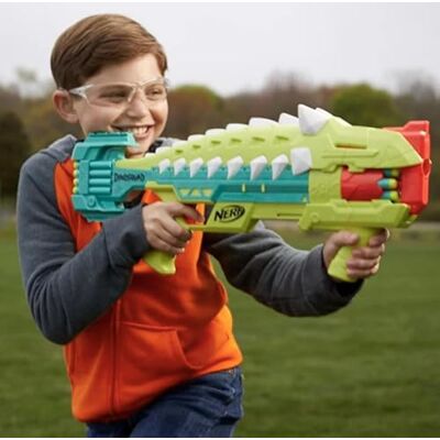 Nerf DinoSquad Armorstrike dartblaster, 8 dartpijlen, handvat, 16 Elite darts, ankylosaurus design Nerf DinoSquad Armorstrike dartblaster, 8 dartpijlen, handvat, 16 Elite darts, ankylosaurus design
