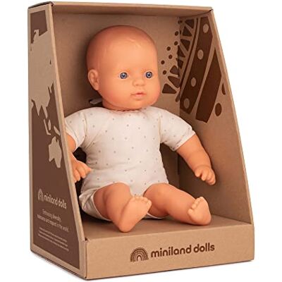 Miniland Dolls: 31362 Kaukasische pop van 32 cm met zacht lichaam, gepresenteerd in geschenkdoos Miniland Dolls: 31362 Kaukasische pop van 32 cm met zacht lichaam, gepresenteerd in geschenkdoos