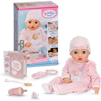 BABY born Annabell 43 cm Zachte babypop met 7 elektronische functies en geluid Geschikt voor kinderen vanaf 3 jaar Pop incl. accessoires Werkt op batterijen BABY born Annabell 43 cm Zachte babypop met 7 elektronische functies en geluid Geschikt voor kinderen vanaf 3 jaar Pop incl. accessoires Werkt op batterijen