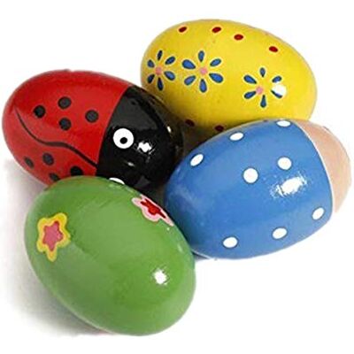 Voarge 4 stuks houten eieren voor baby's, Maracas Shakers, muziek, percussie-speelgoed, Maracas, muziek voor kinderen, willekeurige kleur Voarge 4 stuks houten eieren voor baby's, Maracas Shakers, muziek, percussie-speelgoed, Maracas, muziek voor kinderen, willekeurige kleur
