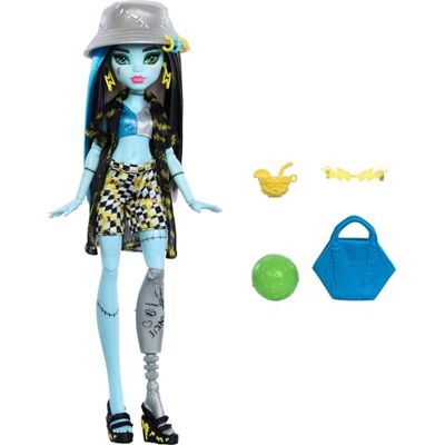 Monster Cable Frankie Stein Scare-adise Island pop met badpak, deken en strandaccessoires zoals hoed, volleybal en dood Monster Cable Frankie Stein Scare-adise Island pop met badpak, deken en strandaccessoires zoals hoed, volleybal en dood
