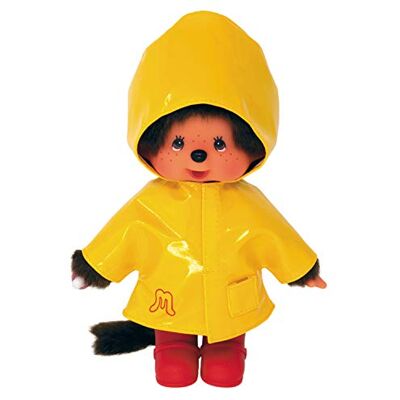 BANDAI Monchhichi Iconische regenjas, geel, 20 cm BANDAI Monchhichi Iconische regenjas, geel, 20 cm