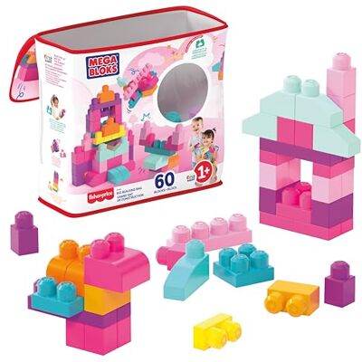 MEGA BLOKS MEGA Grand sac de construction BLOKS avec 60 grands blocs de construction colorés et 1 sac de rangement, coffret cadeau pour les enfants de 1 an et plus, Le couleur et l'emballage peuvent varier MEGA BLOKS MEGA Grand sac de construction BLOKS avec 60 grands blocs de construction colorés et 1 sac de rangement, coffret cadeau pour les enfants de 1 an et plus, Le couleur et l'emballage peuvent varier