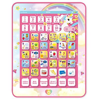 Lexibook , Eenhoorn, tweetalig educatief tablet, speelgoed voor het leren van letters, woordenschat en muziek, talen Frans/Engels, roze, JCPAD002UNIi1 Lexibook , Eenhoorn, tweetalig educatief tablet, speelgoed voor het leren van letters, woordenschat en muziek, talen Frans/Engels, roze, JCPAD002UNIi1