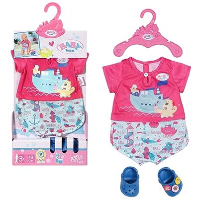 BABY born badpak, met schoenen, 43 cm, voor peuters vanaf 3 jaar, ideaal voor kinderen, bevat luiers, schoenen en kleerhangers BABY born badpak, met schoenen, 43 cm, voor peuters vanaf 3 jaar, ideaal voor kinderen, bevat luiers, schoenen en kleerhangers