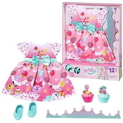 BABY born Deluxe 834152 verjaardagsjurk, accessoires voor poppen tot 43 cm, met 1 jurk, 1 diadeem, schoenen en cupcakes, vanaf 3 jaar + BABY born Deluxe 834152 verjaardagsjurk, accessoires voor poppen tot 43 cm, met 1 jurk, 1 diadeem, schoenen en cupcakes, vanaf 3 jaar +