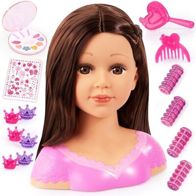 Bayer Design 90088AK Charlene Super Model Kappers- en make-uphoofd met accessoires, bruin haar, 27 cm Bayer Design 90088AK Charlene Super Model Kappers- en make-uphoofd met accessoires, bruin haar, 27 cm