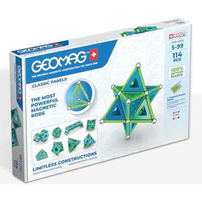 Geomag Magnetische bouwspellen voor kinderen, educatief speelgoed voor jongens en meisjes, 100% gerecycled, collectie Green Panels, 114-delig Geomag Magnetische bouwspellen voor kinderen, educatief speelgoed voor jongens en meisjes, 100% gerecycled, collectie Green Panels, 114-delig
