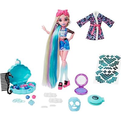Monster Cable Lagoona Blue Spa Day pop met accessoires om te gebruiken en te delen, inclusief haarclips, haarkrijt en tatoeages Monster Cable Lagoona Blue Spa Day pop met accessoires om te gebruiken en te delen, inclusief haarclips, haarkrijt en tatoeages
