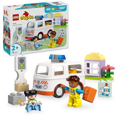Lego DUPLO De ambulance en de chauffeur – educatief speelgoed voor kinderen vanaf 2 jaar – auto, klein huis, 2 figuren en stenen voor eerste hulp – cadeau voor meisjes of jongens 10447 Lego DUPLO De ambulance en de chauffeur – educatief speelgoed voor kinderen vanaf 2 jaar – auto, klein huis, 2 figuren en stenen voor eerste hulp – cadeau voor meisjes of jongens 10447
