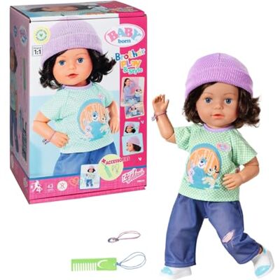 BABY born Brother Play & Style 835418 Pop 43 cm met kop en lichaam, klaar om op te hangen, 7 functies en 5 accessoires, geschikt voor kinderen vanaf 4 jaar BABY born Brother Play & Style 835418 Pop 43 cm met kop en lichaam, klaar om op te hangen, 7 functies en 5 accessoires, geschikt voor kinderen vanaf 4 jaar