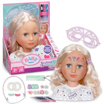 BABY born Stylingkop voor steeds weer stylen en make-up dankzij de wasbare speciale viltstiften en meer dan 20 accessoires BABY born Stylingkop voor steeds weer stylen en make-up dankzij de wasbare speciale viltstiften en meer dan 20 accessoires