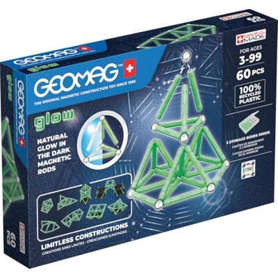 Geomag Glow RECYCLED 60 stuks glow-in-the-dark magnetische constructies glow-in-the-dark magneetstrips 100% gerecycled kunststof creatieve vaardigheden 3D-constructie Geomag Glow RECYCLED 60 stuks glow-in-the-dark magnetische constructies glow-in-the-dark magneetstrips 100% gerecycled kunststof creatieve vaardigheden 3D-constructie