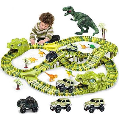 burgkidz Dinosaurus-Racebanen Voor Kinderen, 260-Delige Flexibele Treinrails-Speelset Met 1 Dinosaurusauto, 2 Militaire Voertuigen En 7 Dinosaurusfiguurtjes, STEM Educatief Cadeau burgkidz Dinosaurus-Racebanen Voor Kinderen, 260-Delige Flexibele Treinrails-Speelset Met 1 Dinosaurusauto, 2 Militaire Voertuigen En 7 Dinosaurusfiguurtjes, STEM Educatief Cadeau