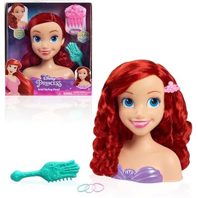 Just Play Ariel Disney prinsessen kappershoofd, 20 cm hoog, met accessoires, 7 accessoires, rood haar, imitatiespellen, kinderspeelgoed van Just Play Ariel Disney prinsessen kappershoofd, 20 cm hoog, met accessoires, 7 accessoires, rood haar, imitatiespellen, kinderspeelgoed van