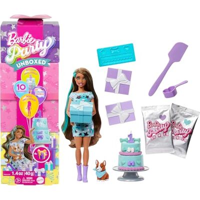 Barbie Party Surprise Party Stars pop met 10 Soprise-accessoires, kleurveranderingseffect en taartdecoratie, speelgoed voor kinderen van 3 jaar JFG72 Barbie Party Surprise Party Stars pop met 10 Soprise-accessoires, kleurveranderingseffect en taartdecoratie, speelgoed voor kinderen van 3 jaar JFG72
