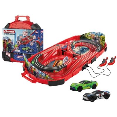 Carrera Speed Arena Police Chase I Slottrain voor kinderen 1:50 Mobiel racecircuit in koffer met politie en Green Racer raceplezier om mee te nemen voor onderweg, thuis en Carrera Speed Arena Police Chase I Slottrain voor kinderen 1:50 Mobiel racecircuit in koffer met politie en Green Racer raceplezier om mee te nemen voor onderweg, thuis en