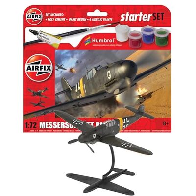 Airfix Starterset A55014 Messerschmitt Bf109F-4 Modelbouwset Plastic modelvliegtuigsets voor volwassenen en kinderen vanaf 8+, set bevat stickers, acrylverf, kwasten en polyesterlijm schaal 1:72 Airfix Starterset A55014 Messerschmitt Bf109F-4 Modelbouwset Plastic modelvliegtuigsets voor volwassenen en kinderen vanaf 8+, set bevat stickers, acrylverf, kwasten en polyesterlijm schaal 1:72